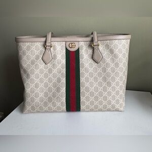 Gucci GG Supreme Large Ophidia Shopping Tote - Beige White